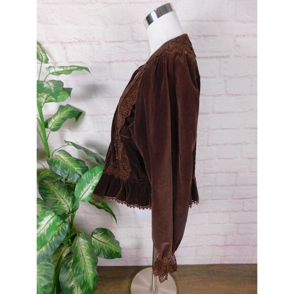 Vintage Japan Velvet Lace Victorian Prairie Blouse Boho Cottagecore L - Picture 5 of 12